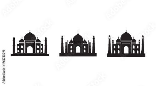 Taj Mahal monument silhouette illustrations in different angles and perspective views  famous Indian architecture icons