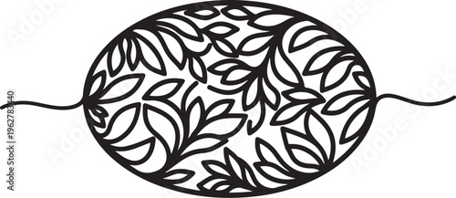 Black and white leaf pattern oval shape design element