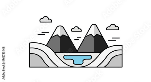 Mountain range with snow capped peaks.