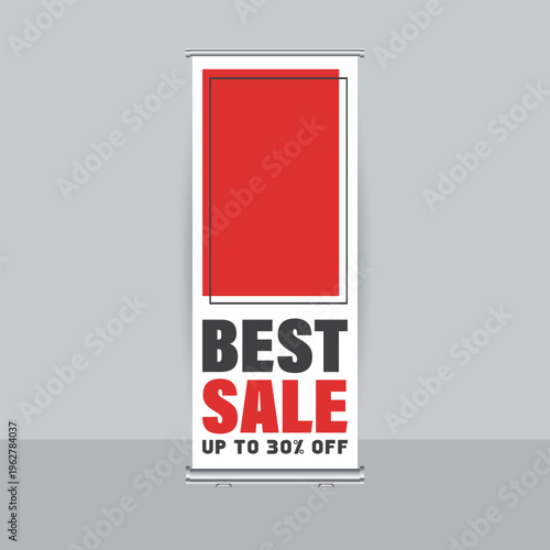 Minimalist fashion sale roll up banner template in red and white