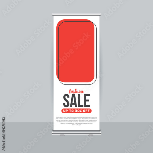Creative fashion sale roll up banner with red brush stroke effect