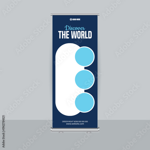 Discover the World Business Roll Up Banner with Three Circular Image Frames
