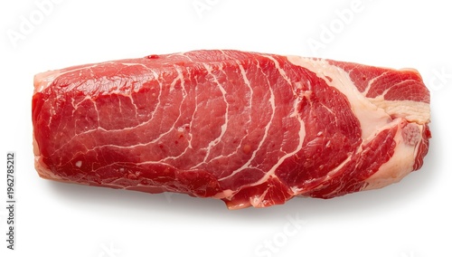 Uncooked pork tenderloin on white background, viewed from above