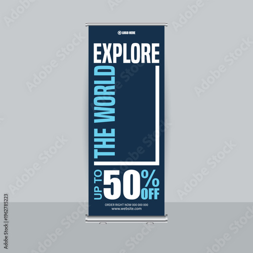 Vertical Typography Explore the World Travel Sale Roll Up Banner