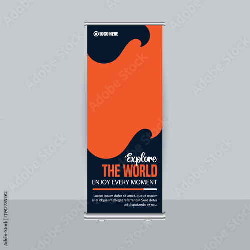 Explore the World Travel Agency Banner with Orange Abstract Wave