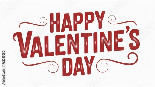 A festive and celebratory graphic design element featuring the classic greeting phrase happy valentine's day written in a bold and eye-catching red typeface with subtle textural detailing throughout t