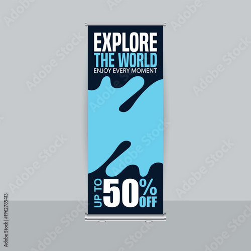 Explore the World Travel Sale Banner with Light Blue Abstract Splash