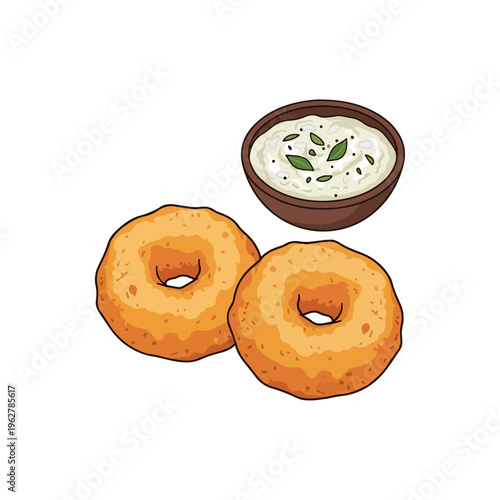 Crispy Fried Medu Vada South Indian Snack Vector Illustration