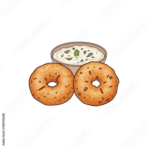 Crispy Fried Medu Vada South Indian Snack Vector Illustration