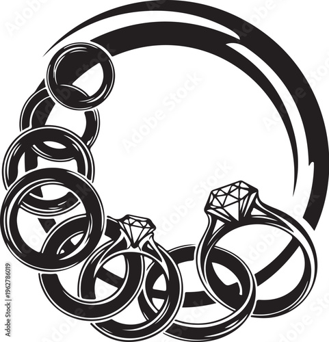 Black and White Diamond Wedding Rings Illustration