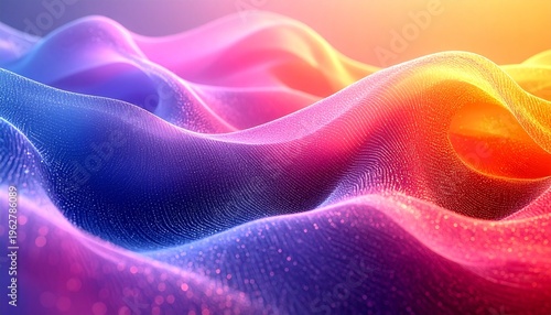 A vibrant and colorful abstract wave. The image has a dreamy feel and consists of soft, flowing shapes. The colors transition smoothly, creating a visually appealing gradient effect