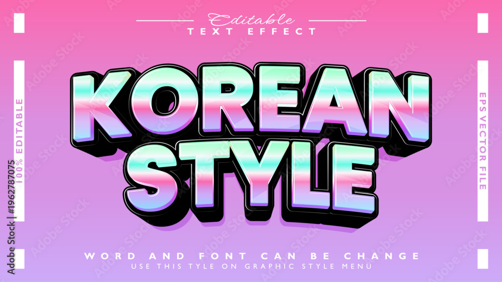 Fototapeta premium Korean style 3D Text Effect with Vibrant Gradient Colors and Glossy Finish for Dynamic Typography Designs
