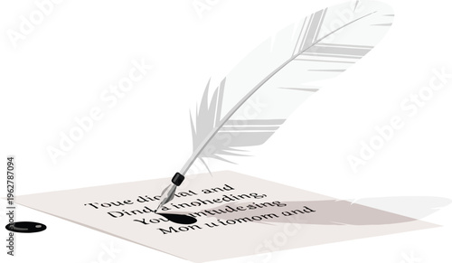 Quill pen with inkwell on paper.