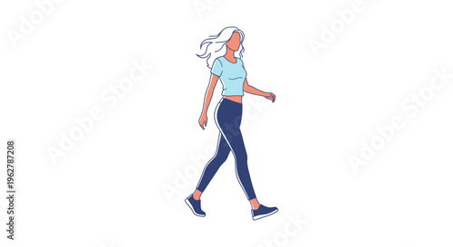 Woman Walking in Casual Attire Outdoors.