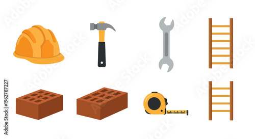 Construction tools and equipment set.