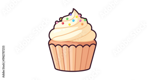 Colorful cupcake with creamy frosting topping.