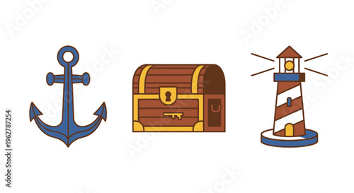 Nautical objects on white background.