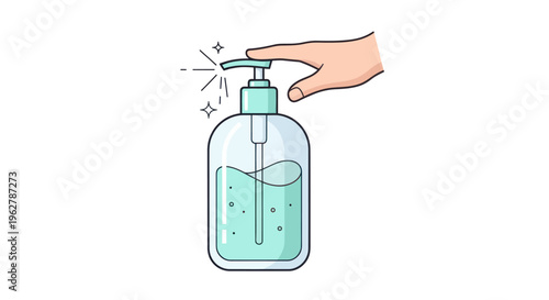 Hand dispensing liquid soap from bottle.