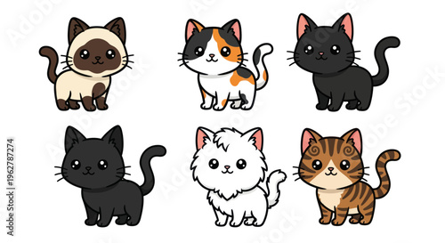 Cute cartoon cats in various colors.