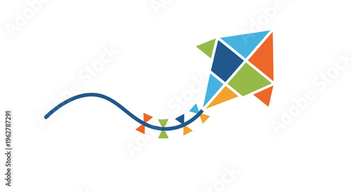 Colorful kite with tail flying.