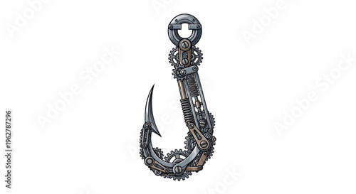 Large metal fishing hook closeup.