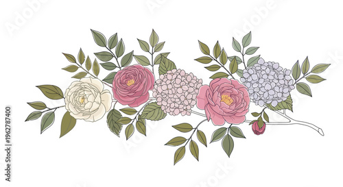 Colorful Roses and Leaves Arrangement.