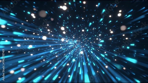 Dynamic tunnel of light and particles creates a futuristic motion graphics background perfect for technology space exploration or abstract visual effects
