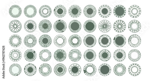 Abstract geometric patterned circles monochrome design element
