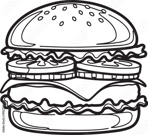 A Simple Line Drawing of a Double Decker Hamburger
