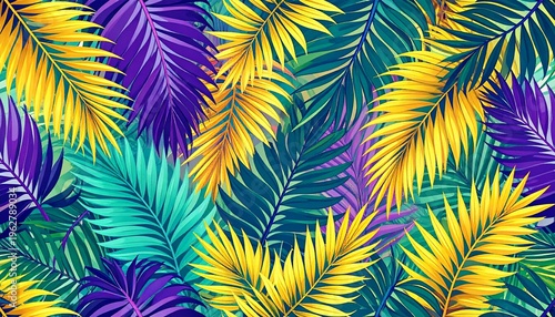 Vibrant tropical palm leaves pattern with gradient colors and abstract design
