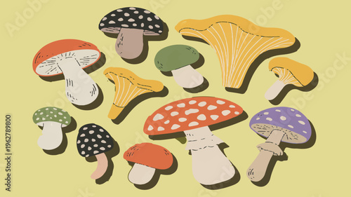 Magical Mushroom Selection: An assortment of vibrantly colored mushrooms. Explore the beauty and diversity of nature's hidden wonders.