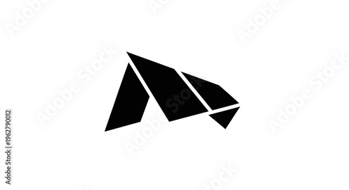 Abstract origami lion logo, geometric animal shape, minimalist black and white design