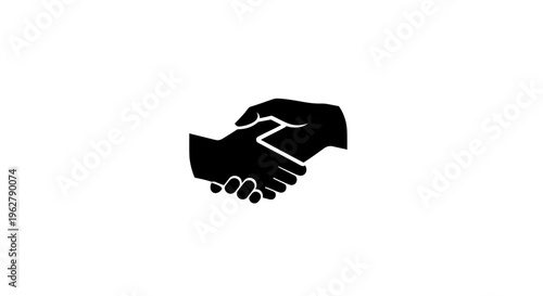 Black handshake icon representing agreement, partnership, and trust on a white background