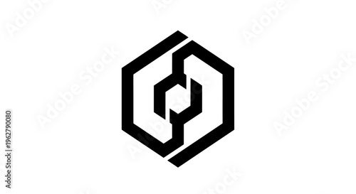 Abstract Geometric Hexagon Logo Symbol, Modern Minimalist Design, Black and White