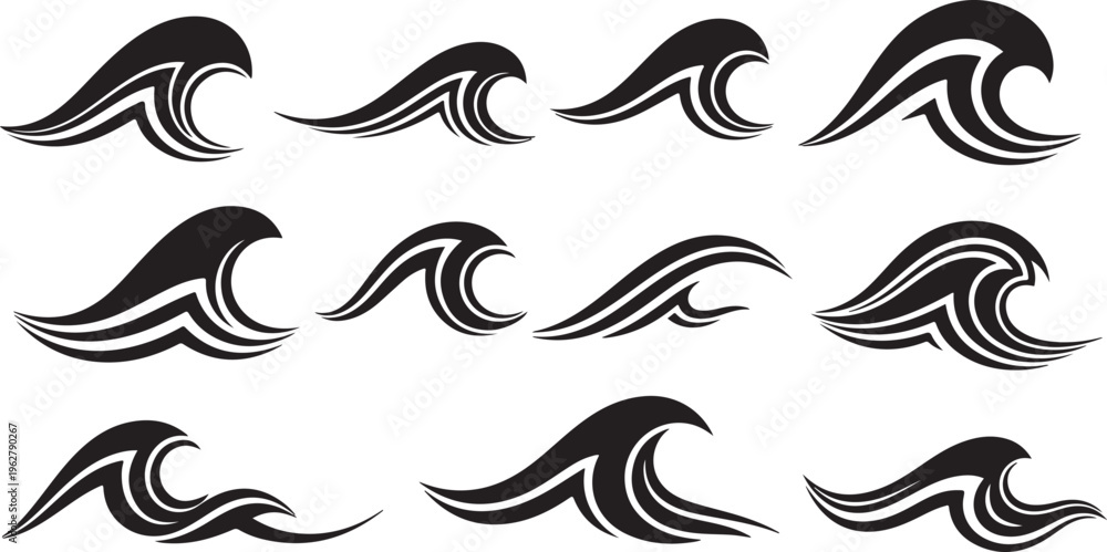 Obraz premium Collection of abstract wave graphics in black and white