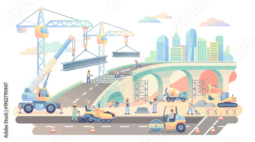 Construction of a modern city bridge and infrastructure project.