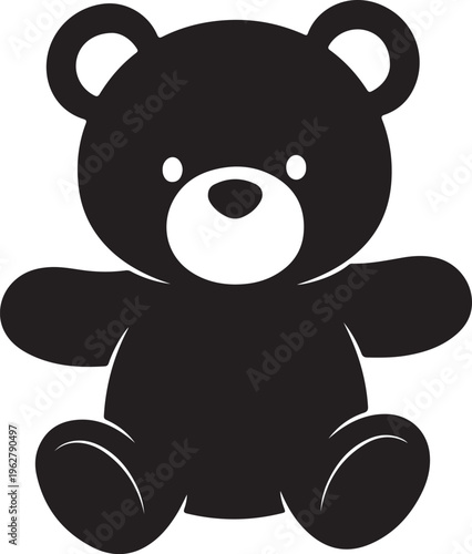 A charming black and white teddy bear sitting upright with a friendly and inviting appearance that captures hearts with its simplicity and innocence