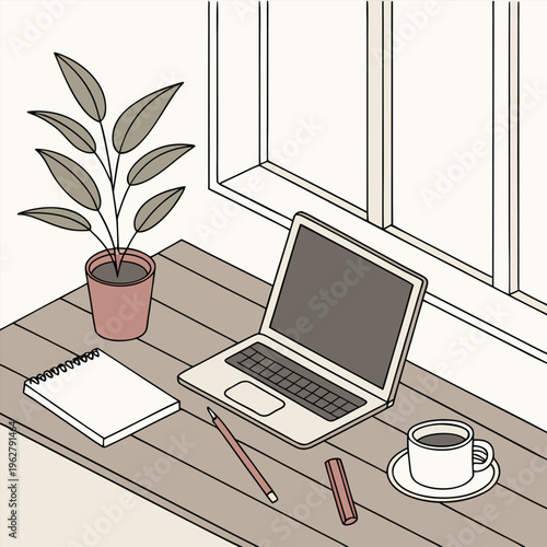 Modern Minimal Workspace with Laptop and Coffee