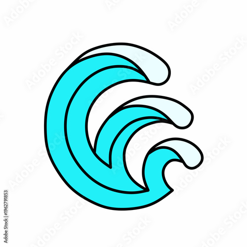 Minimalist Blue Ocean Wave Vector Logo Symbol for Surf and Nature