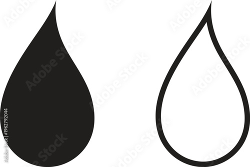 Water Dron Icon. Water Drop Black And White Isolated Silhouette Outline Vector Illustration Image 