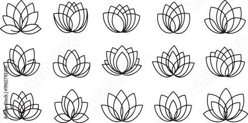 Minimalist Line Art of Lotus Flowers in Various Stages