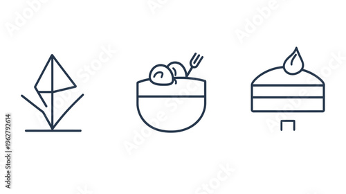 Minimalist vector line art design with abstract geometric shapes and food-related elements