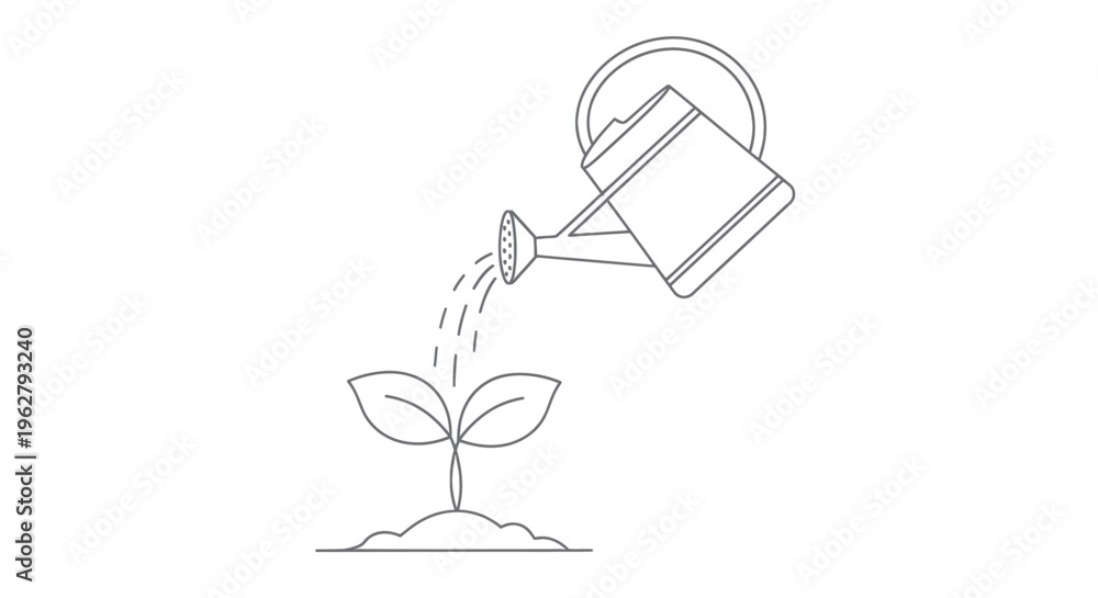 Obraz premium Watering can pouring on seedling plant.