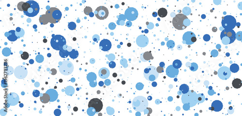 Abstract scattered blue and grey circles pattern on white, modern geometric dots seamless background texture, light blue bubble confetti design
