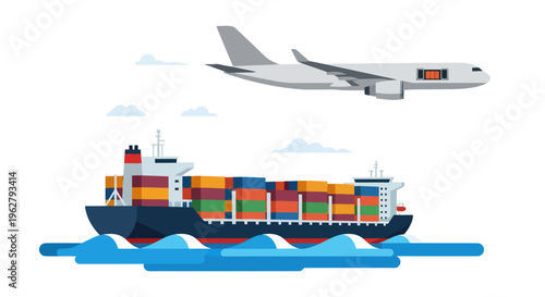 Container Ship and Cargo Plane Transportation.