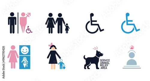 Restroom signs with people icons.