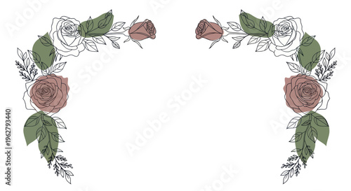Roses with green leaves illustration.