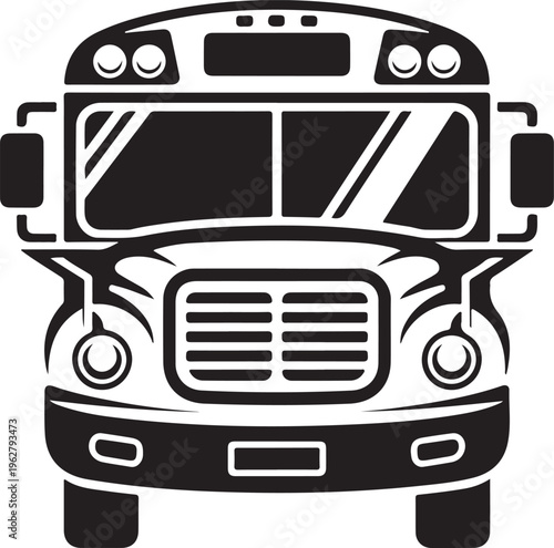 Modern school bus front view vector silhouette isolated icon for transport and educational branding
