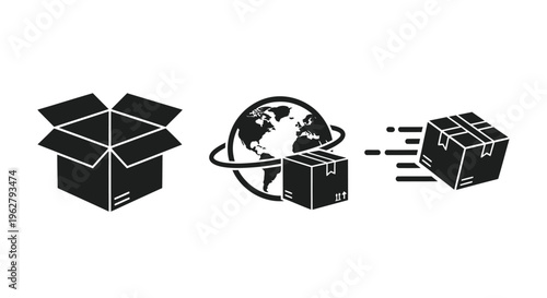 Global package delivery shipping boxes.