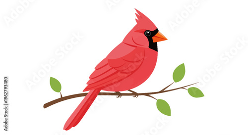 Vibrant Red Cardinal Perched on Branch.